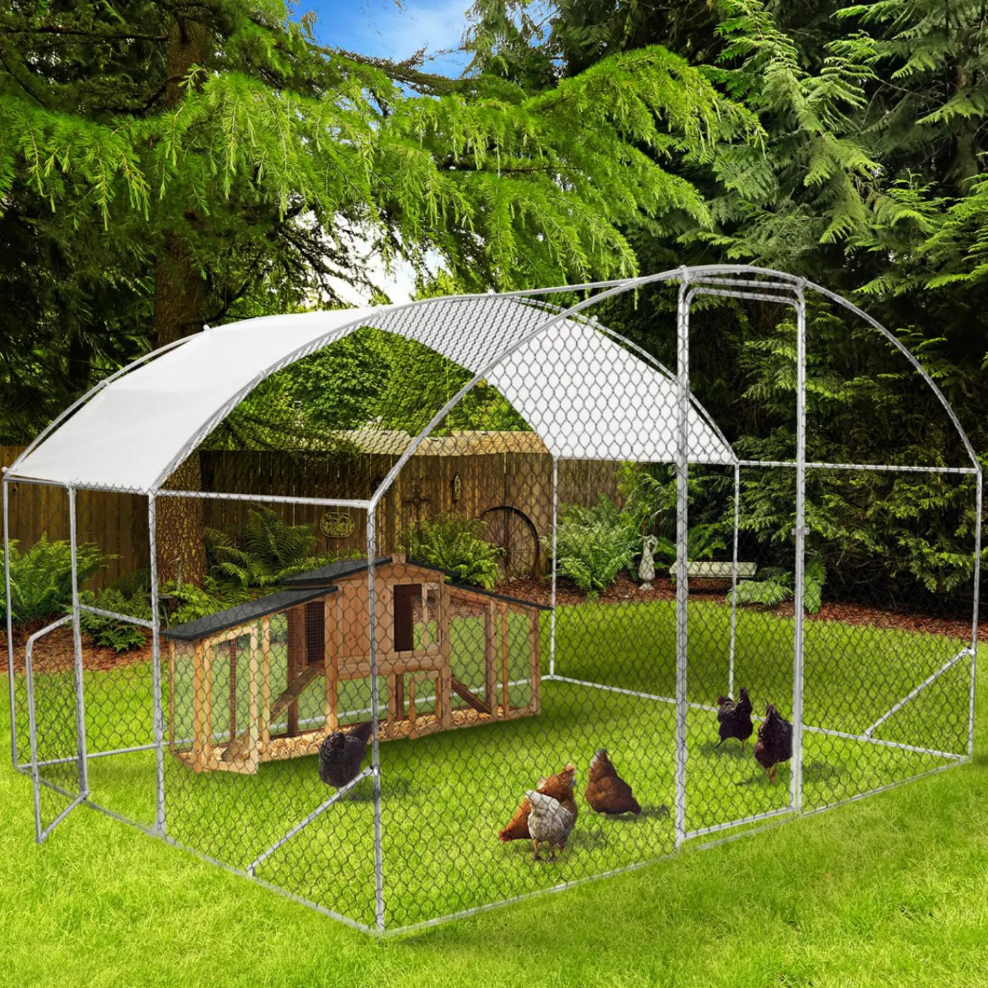 Enclos poulailler 7,5 m 2 avec toit dôme*IDMarket