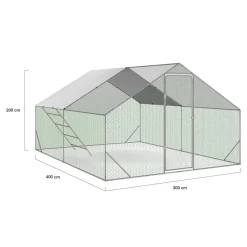 Enclos poulailler 12 m² en acier galvanisé avec perchoir*IDMarket Hot
