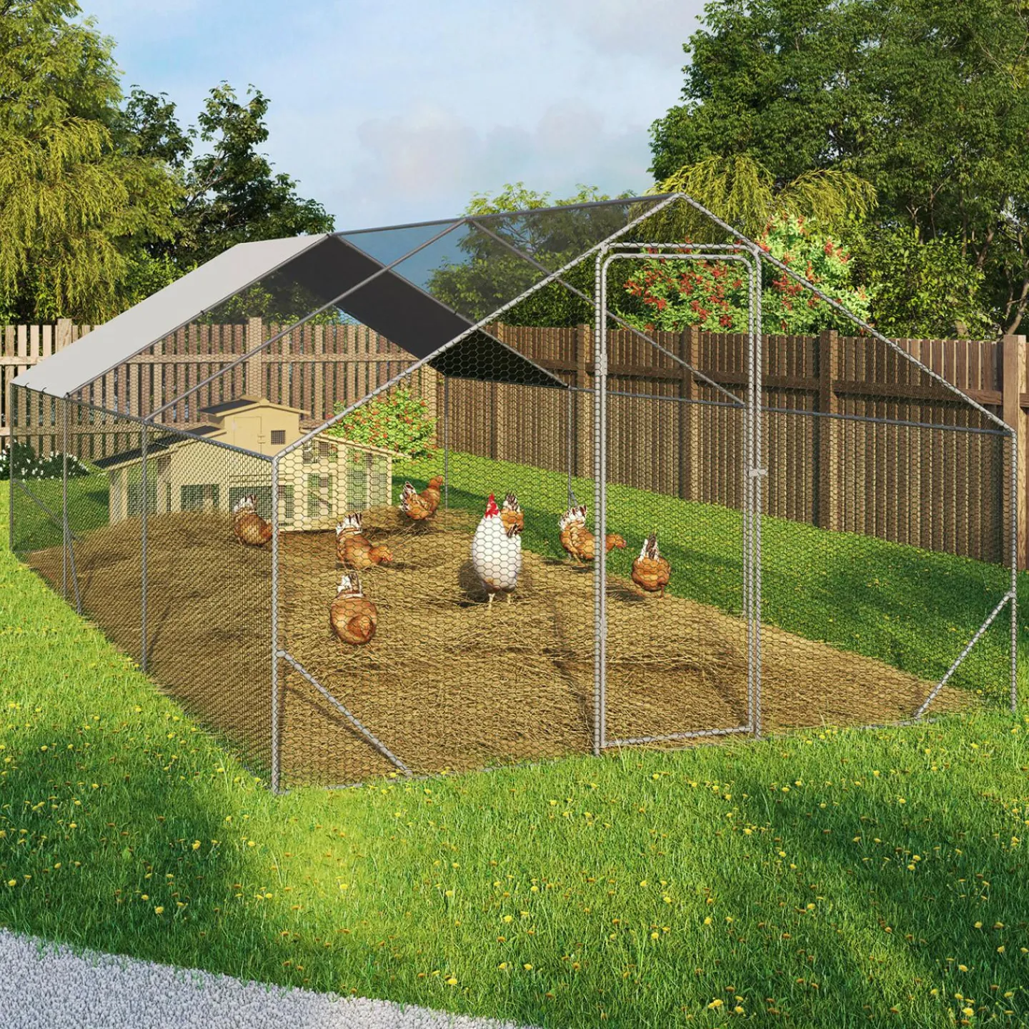 Enclos poulailler 18 m2 parc grillagé 6x3m acier galvanisé*IDMarket Online