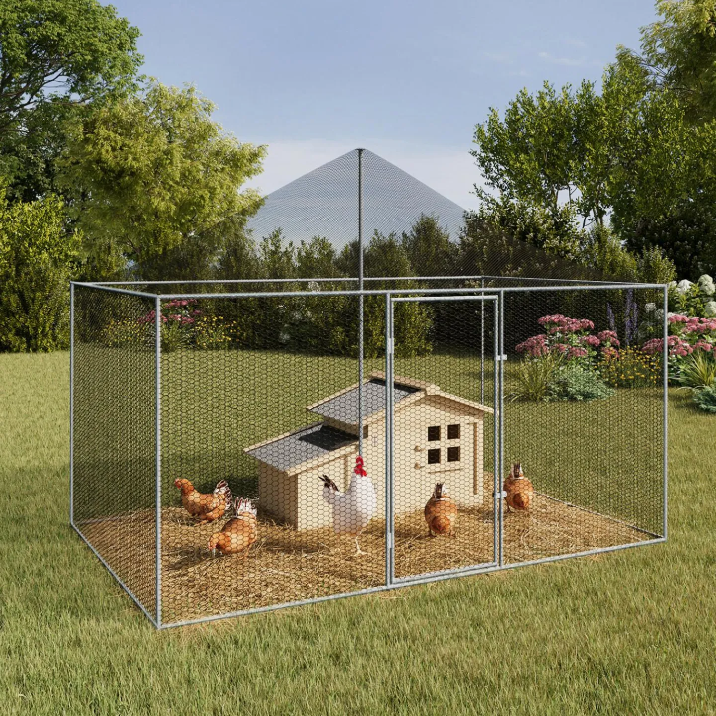 Enclos poulailler en acier galvanisé 6 m² 3x2 m volière extérieure*IDMarket Best