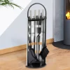 Ensemble d'accessoires de cheminée noir inox avec support*IDMarket Best