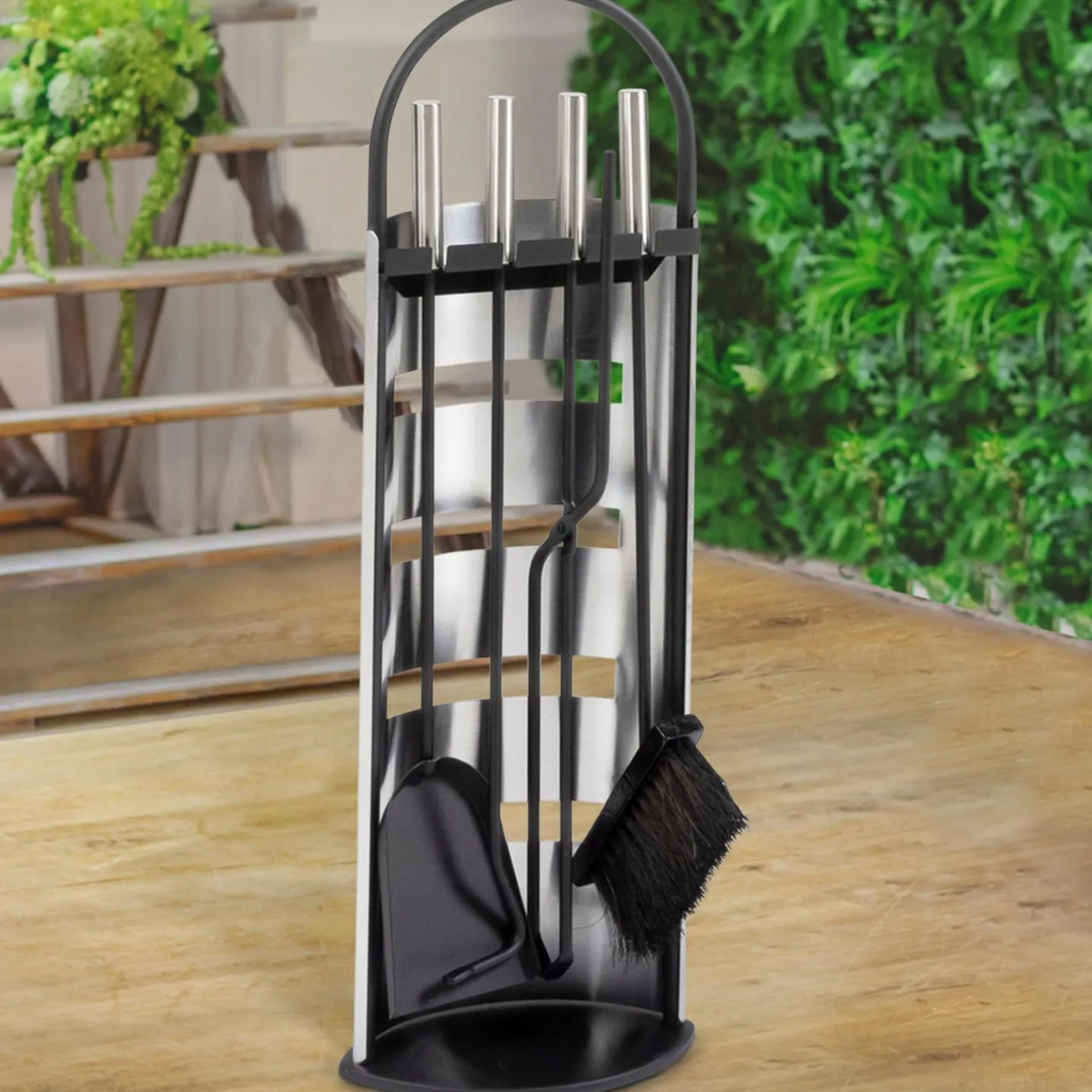Ensemble d'accessoires de cheminée noir inox avec support*IDMarket Best