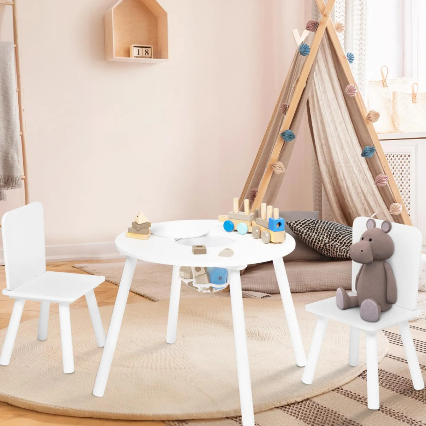 Ensemble de table et chaises pour enfant en bois blanc*IDMarket Outlet