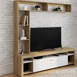 Ensemble meuble télé 170 cm avec étagères bois et placard blanc*IDMarket Online