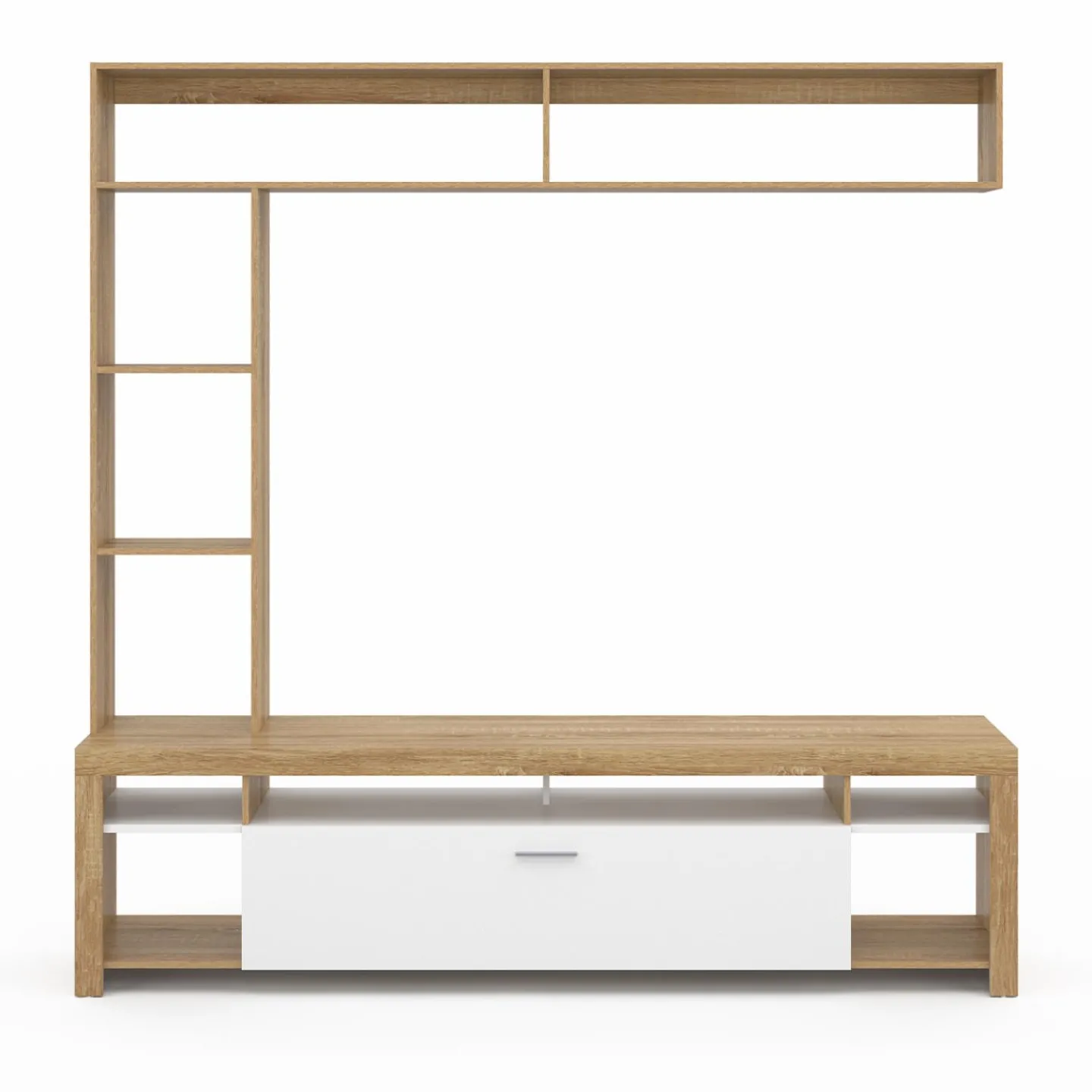 Ensemble meuble télé 170 cm avec étagères bois et placard blanc*IDMarket Online