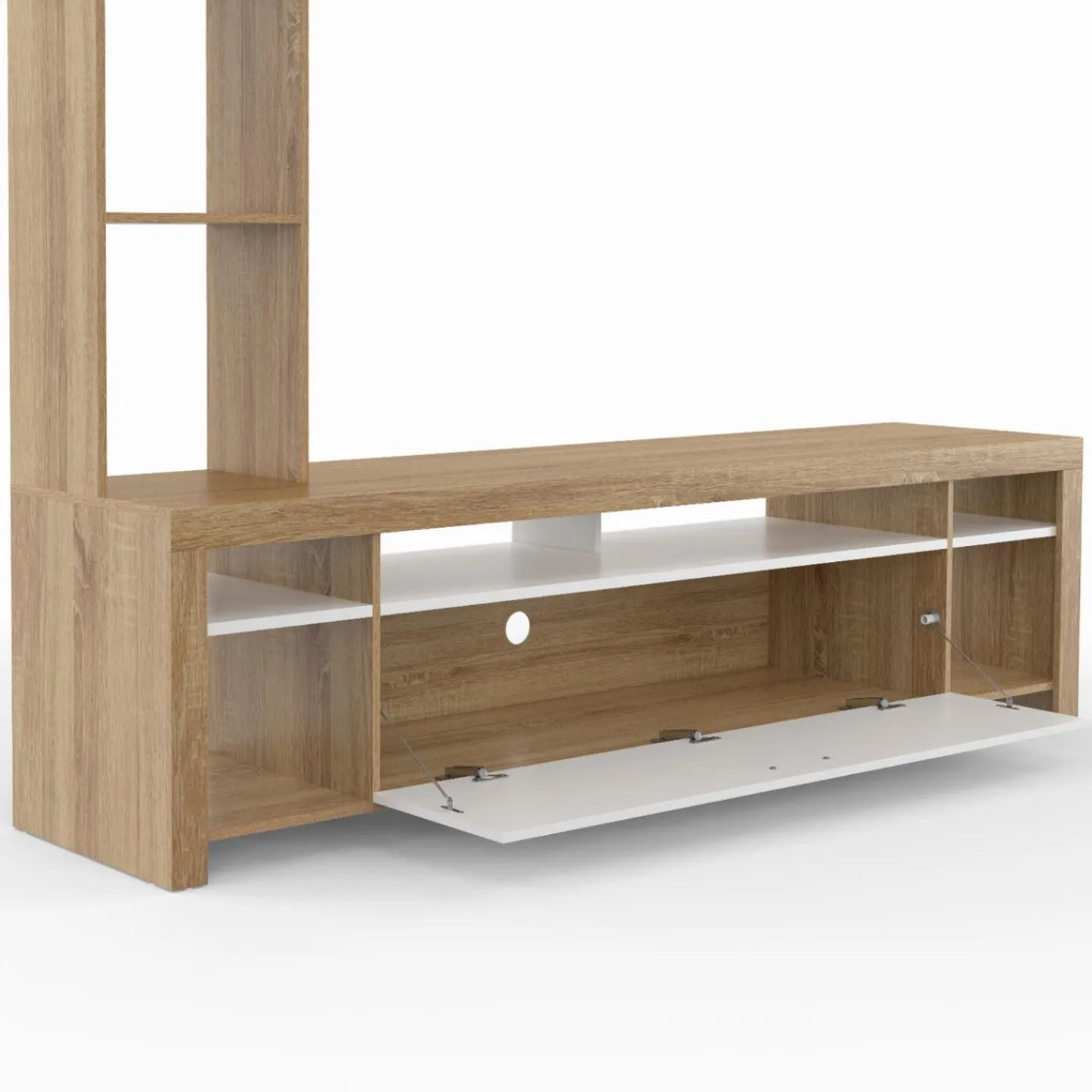 Ensemble meuble télé 170 cm avec étagères bois et placard blanc*IDMarket Online