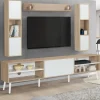 Ensemble meuble télé avec étagères murales bois et blanc*IDMarket Outlet