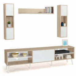 Ensemble meuble télé avec étagères murales bois et blanc*IDMarket Outlet