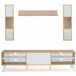 Ensemble meuble télé avec étagères murales bois et blanc*IDMarket Outlet