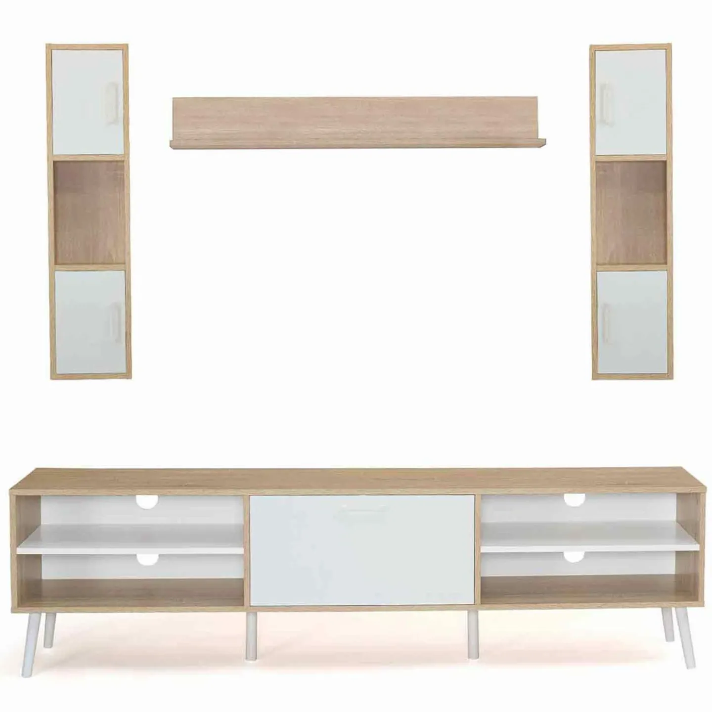 Ensemble meuble télé avec étagères murales bois et blanc*IDMarket Outlet