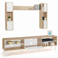 Ensemble meuble télé avec étagères murales bois et blanc*IDMarket Outlet