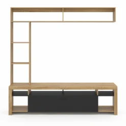 Ensemble meuble télé de 170 cm avec des étagères en bois et un placard noir*IDMarket Discount