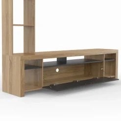 Ensemble meuble télé de 170 cm avec des étagères en bois et un placard noir*IDMarket Discount