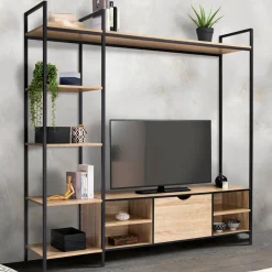 Ensemble meuble TV industriel avec étagères*IDMarket Discount
