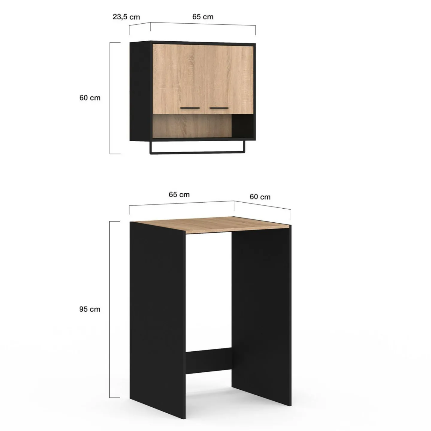 Ensemble meubles de buanderie pour machine à laver noir et hêtre*IDMarket Online