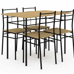 Ensemble table à manger + 4 chaises métal noir et bois*IDMarket Online