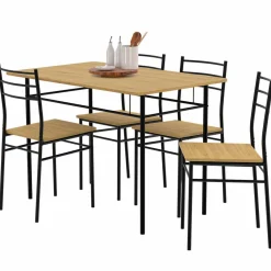 Ensemble table à manger + 4 chaises métal noir et bois*IDMarket Online