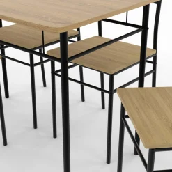 Ensemble table à manger + 4 chaises métal noir et bois*IDMarket Online