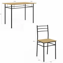 Ensemble table à manger + 4 chaises métal noir et bois*IDMarket Online