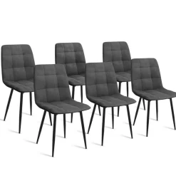 Ensemble table à manger rectangle 160 cm bois et noir et 6 chaises en velours gris foncé*IDMarket Best