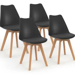 Ensemble table à manger ronde 110 cm bois et noir et 4 chaises noires*IDMarket Best