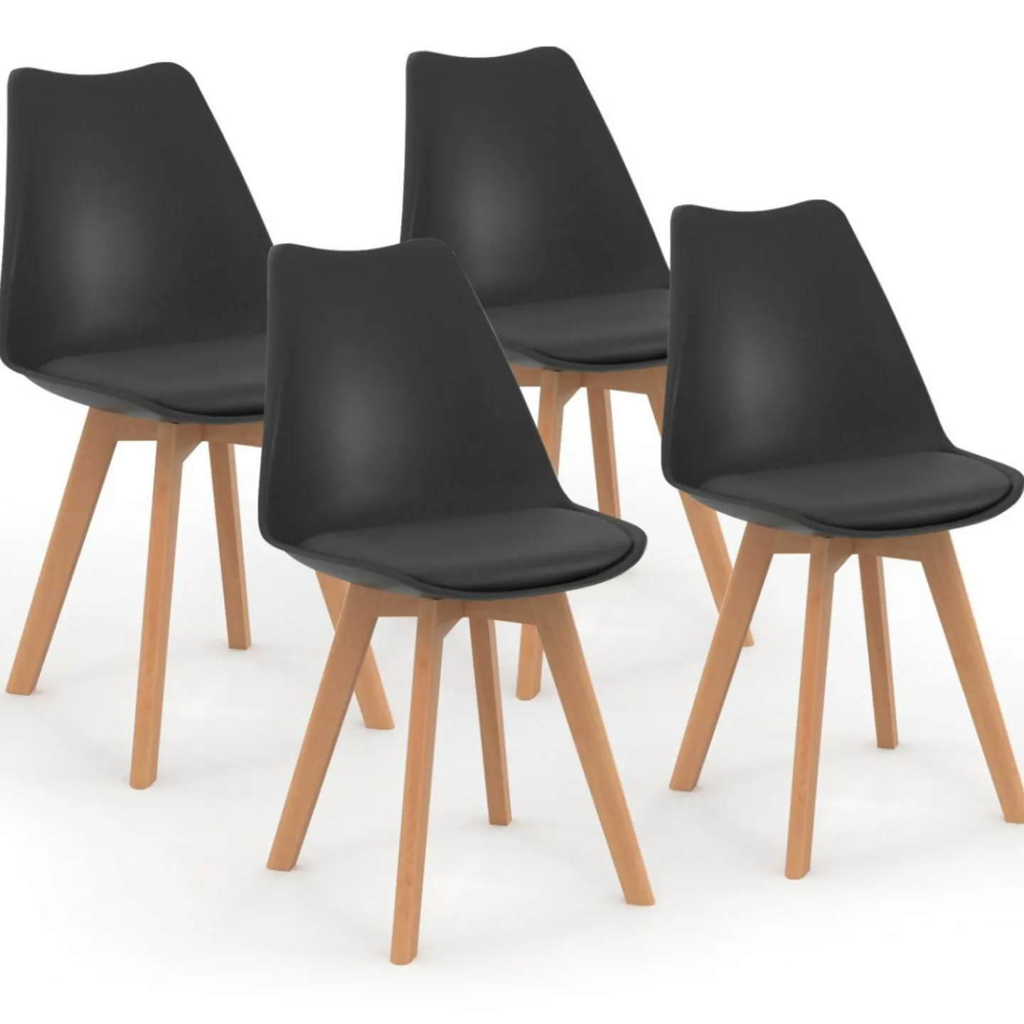 Ensemble table à manger ronde 110 cm bois et noir et 4 chaises noires*IDMarket Best