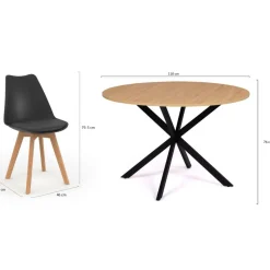 Ensemble table à manger ronde 110 cm bois et noir et 4 chaises noires*IDMarket Best