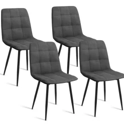 Ensemble table à manger ronde extensible 110 - 150 cm et 4 chaises en velours gris foncé*IDMarket New
