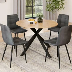 Ensemble table à manger ronde extensible 110 - 150 cm et 4 chaises en velours gris foncé*IDMarket New