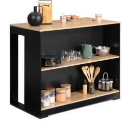 Ensemble table de bar + 2 tabourets de bar bois noir et imitation hêtre*IDMarket New