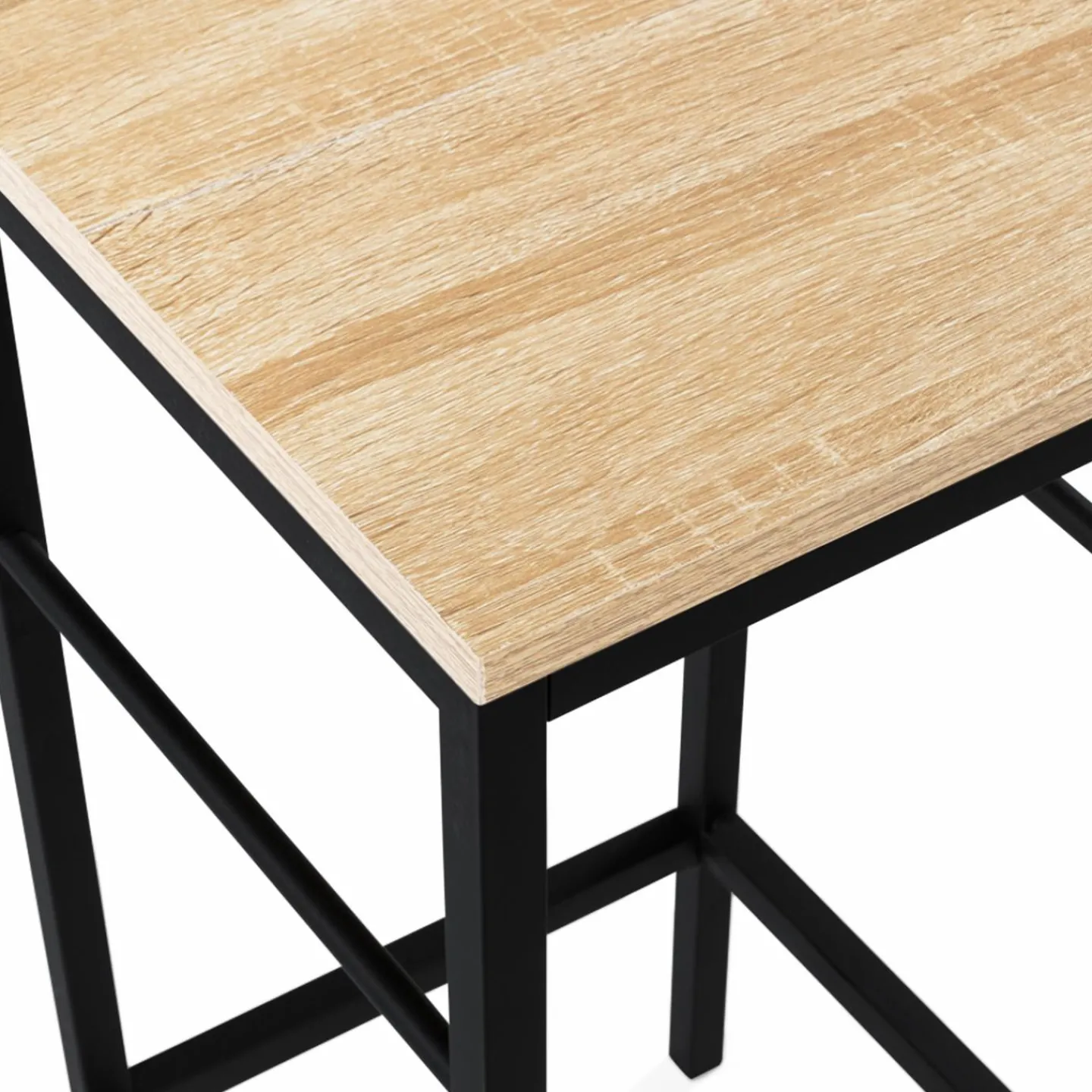 Ensemble table de bar + 2 tabourets de bar bois noir et imitation hêtre*IDMarket New