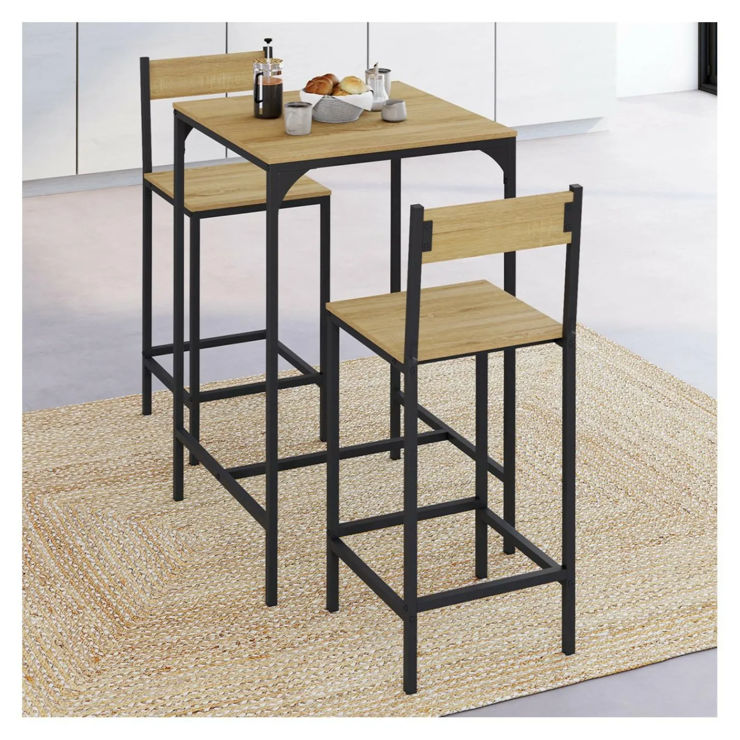 Ensemble table de bar carrée 60 cm et 2 chaises de bar design industriel*IDMarket Hot