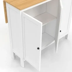 Ensemble table de bar ilot et 2 tabourets bois blanc plateau façon hêtre*IDMarket New
