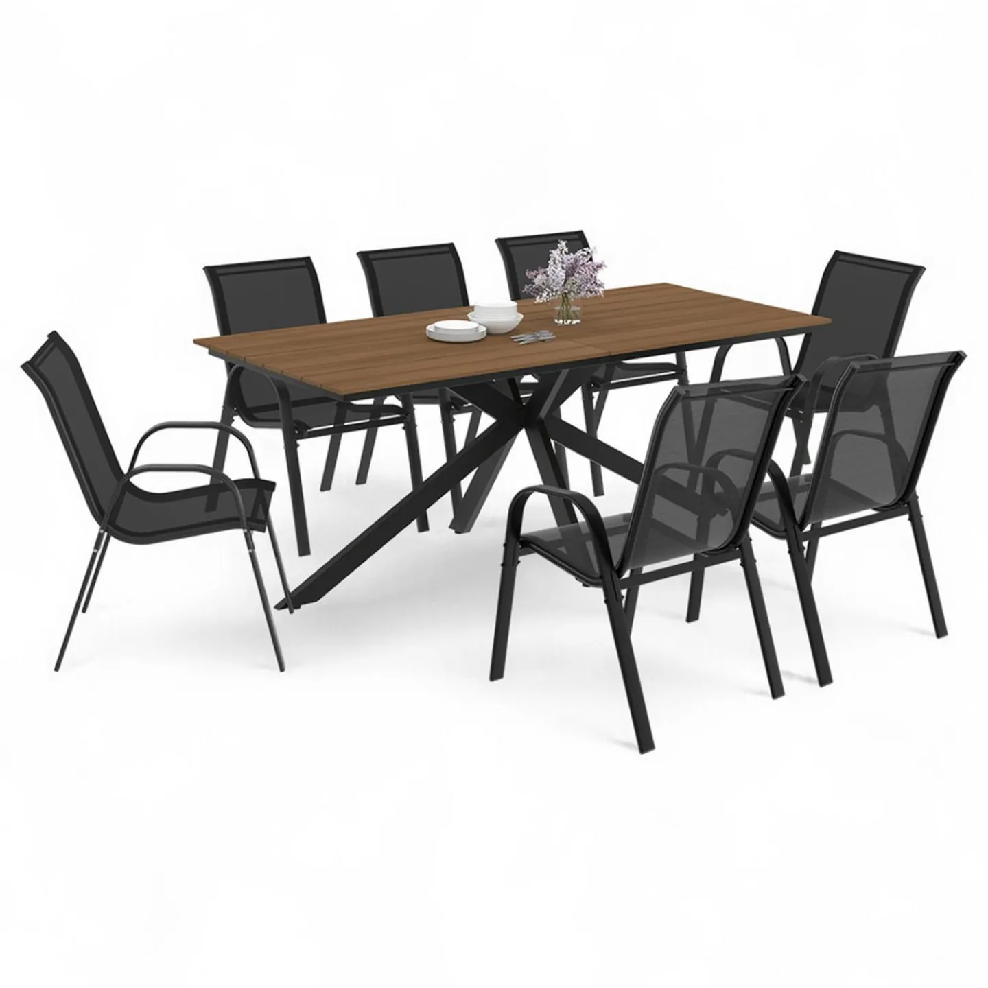 Ensemble table et chaise salon de jardin 8 personnes pied araignée noir*IDMarket Best