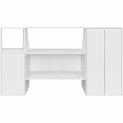 Ensemble étagère 2 niveaux, armoire 2 portes et 1 porte + 1 niche sous pente Blanche*IDMarket Clearance