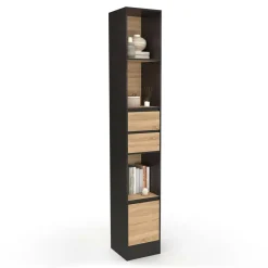 Etagère bibliothèque 190 cm 3 étagères 2 tiroirs 1 placard noir et effet bois*IDMarket Sale