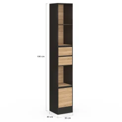 Etagère bibliothèque 190 cm 3 étagères 2 tiroirs 1 placard noir et effet bois*IDMarket Sale
