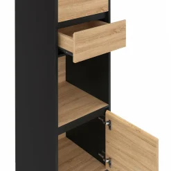 Etagère bibliothèque 190 cm 3 étagères 2 tiroirs 1 placard noir et effet bois*IDMarket Sale