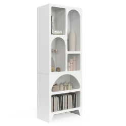 Etagère bibliothèque 6 compartiments style organique bois blanc*IDMarket Clearance