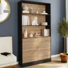 Etagère bibliothèque 3 niveaux XXL 1 placard noir et effet bois 190 cm*IDMarket