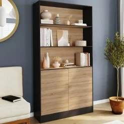 Etagère bibliothèque 3 niveaux XXL 1 placard noir et effet bois 190 cm*IDMarket