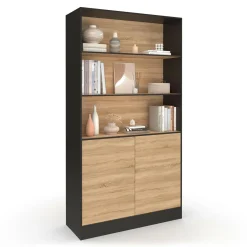 Etagère bibliothèque 3 niveaux XXL 1 placard noir et effet bois 190 cm*IDMarket