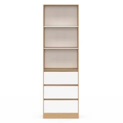 Etagère bibliothèque 3 niveaux 3 tiroirs blanc et effet bois*IDMarket Sale