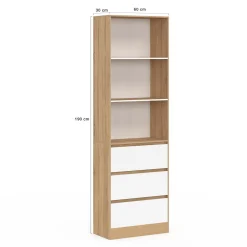 Etagère bibliothèque 3 niveaux 3 tiroirs blanc et effet bois*IDMarket Sale