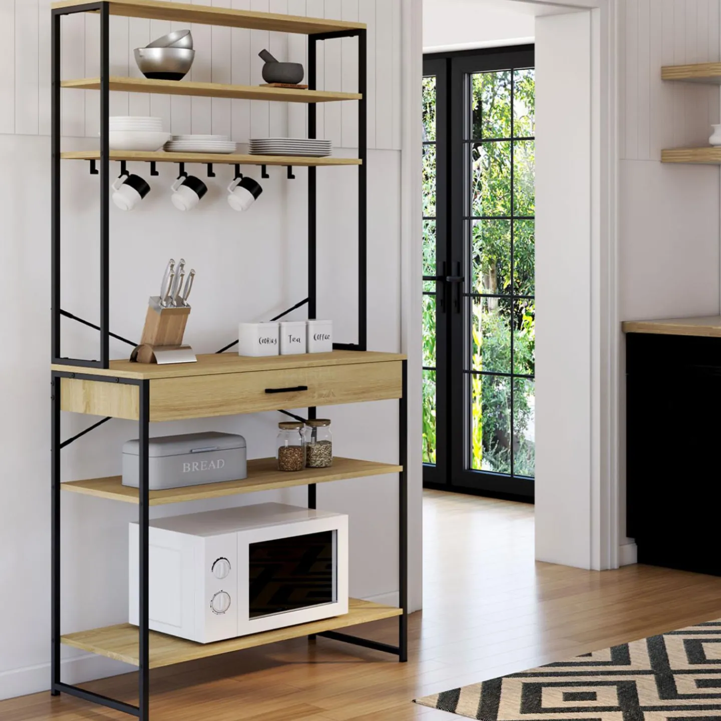 Etagère de cuisine industrielle avec tiroir et crochets 80 cm*IDMarket