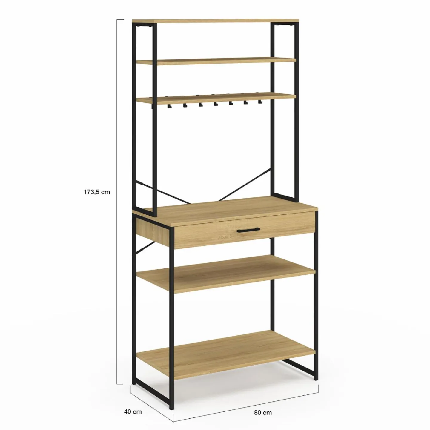 Etagère de cuisine industrielle avec tiroir et crochets 80 cm*IDMarket