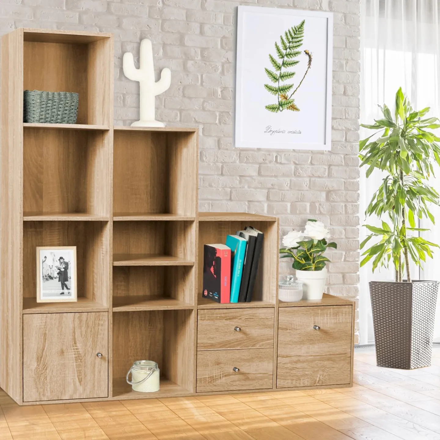 Etagère escalier 4 niveaux bois imitation hêtre*IDMarket