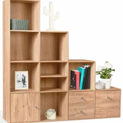 Etagère escalier 4 niveaux bois imitation hêtre*IDMarket