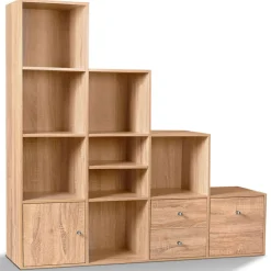 Etagère escalier 4 niveaux bois imitation hêtre*IDMarket