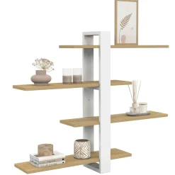Etagère murale avec étagères coulissantes ORA 4 niveaux façon hêtre et blanc*IDMarket